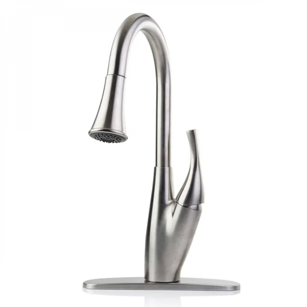 iSpring Lj01abn Single Handle 360 Degree Swivel Kitchen/Bar Sink Faucet with Pull Down/Out Sprayer and Plate - Brushed Nickel Fi