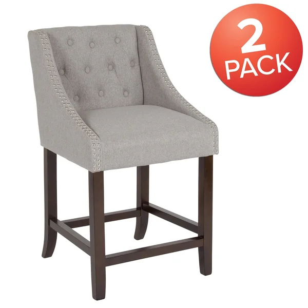 Lancaster Home Transitional Tufted Upholstered/Walnut Finish Counter Stool (Set of 2) - Brown Leather