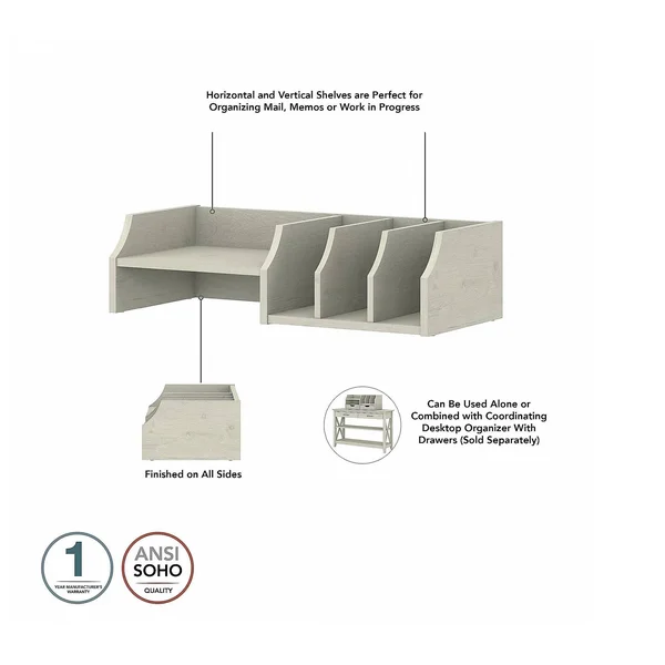 Bush Furniture Key West Secretary Desk with Storage and Desktop Organizers - Linen White Oak