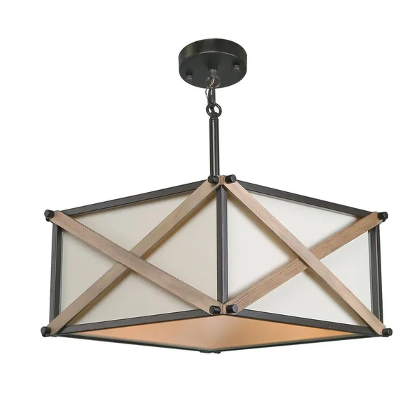 LNC Nezin 16.5 in. 3-Light Bronze Wood Semi-Flush Mount Convertible Pendant A03282