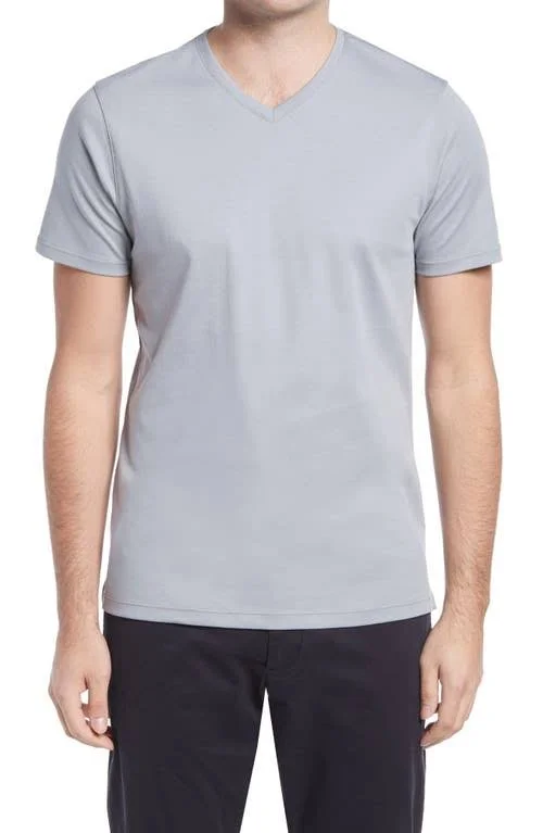 Robert Barakett Men's Pima Cotton V-Neck T-Shirt in Monument Grey