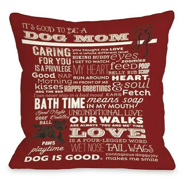 OneBellaCasa Proud to Be A Dog Mom Red Throw Pillow, Size: 16 x 16