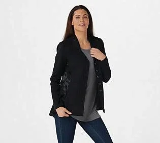Logo Lavish by Lori Goldstein Stylist Ponte Jacket w/ TRIM - Size X-Large, Black