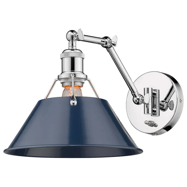 Golden Lighting 3306-A1W CH-NVY Orwell 1 Light Articulating Wall Sconce Chrome & Navy