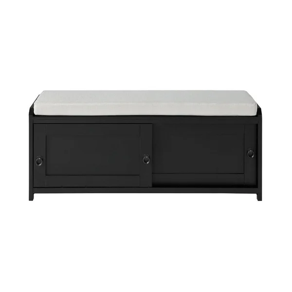 Homes Collection Wood Storage Bench with Cabinets - Black