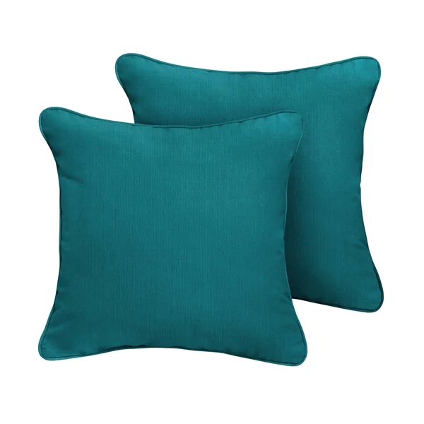 Set of 2 Peacock Teal Green Corded Decorative Square Pillows, 18x22