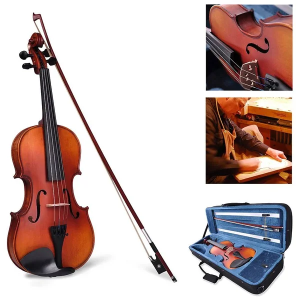 AplusBuy 4/4 Full Size Handmade Violin Stradivari Copy Style Fiddle Case Bow Set