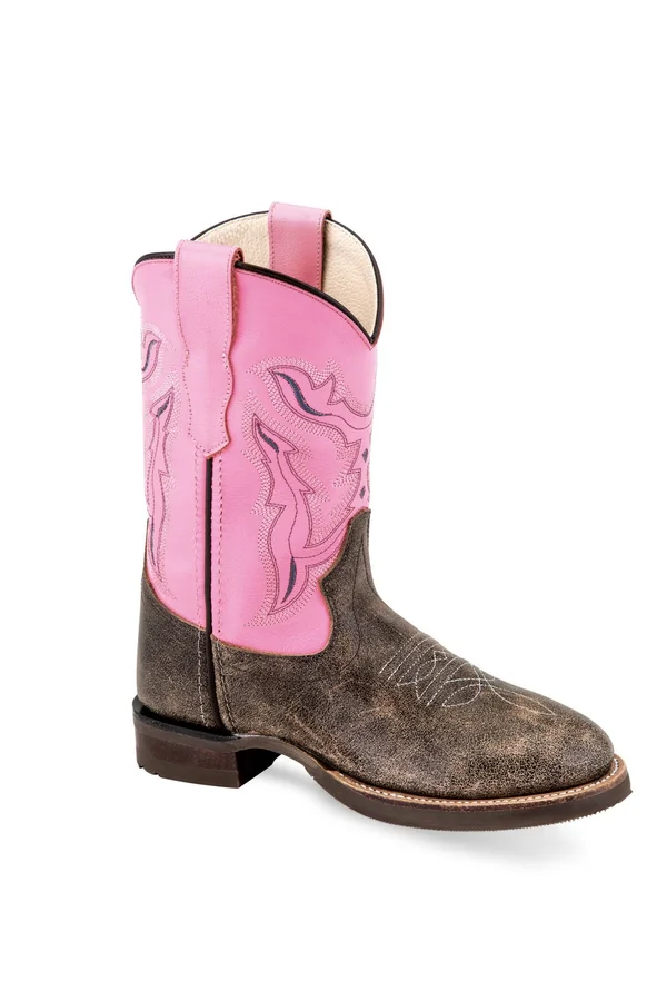 Old West Children's Broad Round Toe Boots - Vintage/Pink