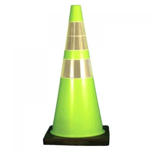 Cortina W Series Traffic Cones, 28 in, 6x22 & 4x22 Reflective Collar, PVC, Fluorescent Lime