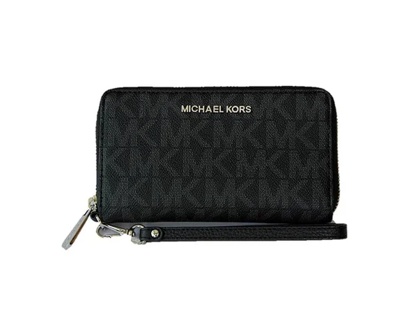 Michael Kors Jet Set Travel Large Flat Multifunction Phone Case Wallet Black Nwt