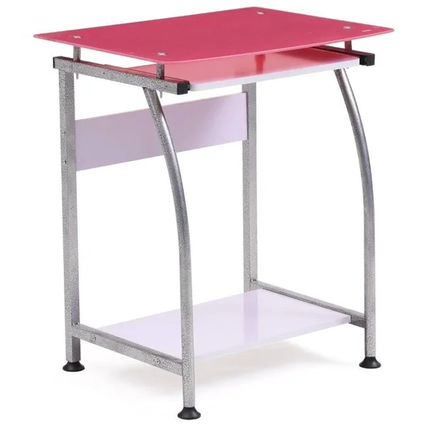 Pemberly Row Tempered Glass Top Laptop Desk in Pink - PR-1644366