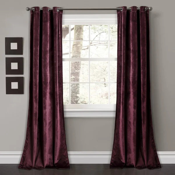 Prima Velvet Solid Room Darkening Window Curtain Panels Plum 38X95 Set