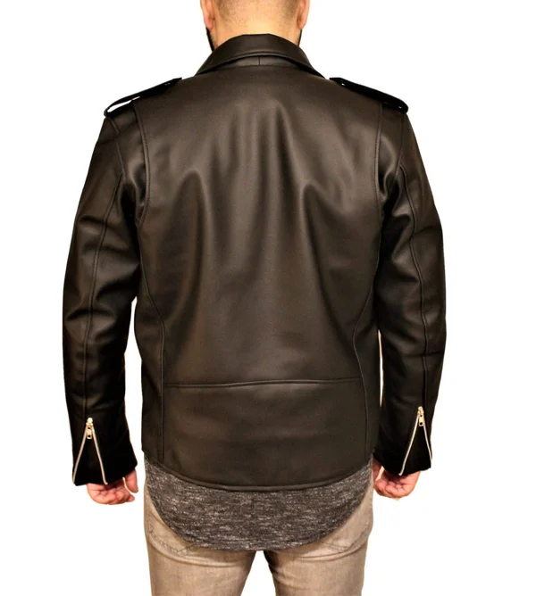 Men's Vegan Black Motorcycle Style Faux Leather Jacket, S, Black
