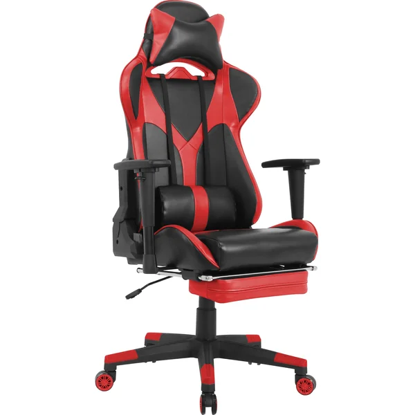Lorell Foldable Footrest High-Back Gaming Chair, Red/Black