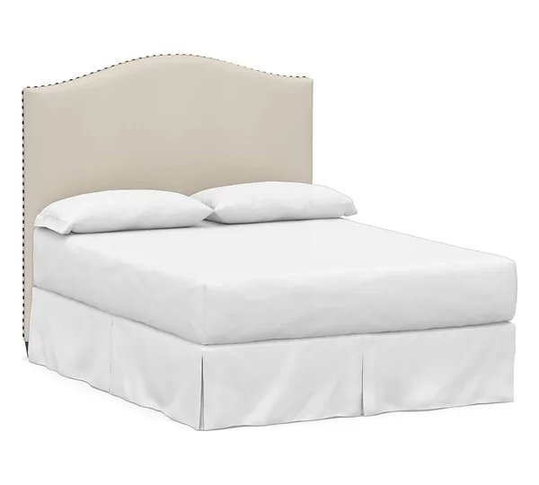 Raleigh Upholstered Curved Queen Headboard with Bronze Nailheads - Twill Cream - Headboards - Bedroom Furniture