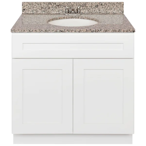 White Bathroom Vanity 36 inch - Burlywood Granite Top, Faucet LB3B
