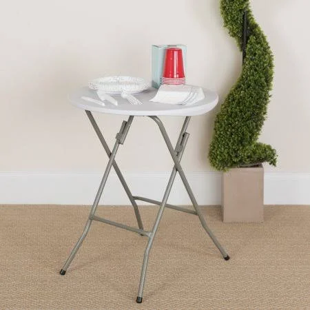 2-Foot Round Granite White Plastic Folding Table - Banquet, Event Folding Table, Size: 24W x 24d x 29.375H
