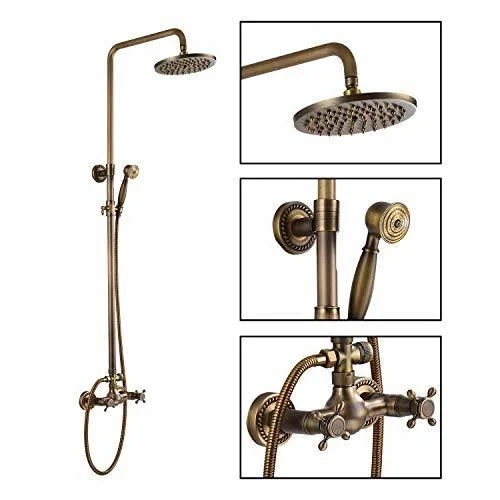 Antique Brass Bathroom Shower Faucet Set Brushed Gold Shower Fixture 8 inch Rain