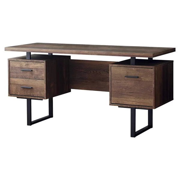 23.75x22 x 60x22 x 30.25x22 Brown Black Particle Board Hollow Core Metal Computer Desk