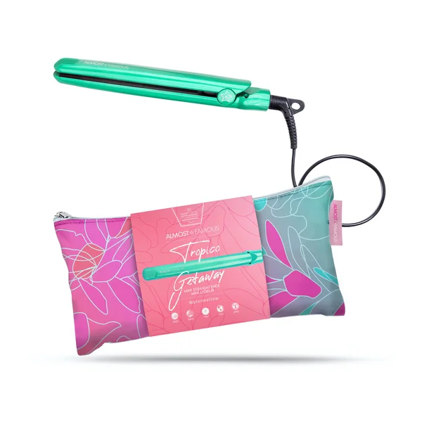 Almost Famous - 0.5 inch Tropico Getaway Mini Travel Flat Iron with Designer Bag - Watermellow