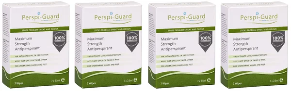 Perspi Guard Stops Problem Sweat and Odor - Maximum Strength Antiperspirant Wipes, for Underarms, Hands and Feet, 7 Count (Pack o
