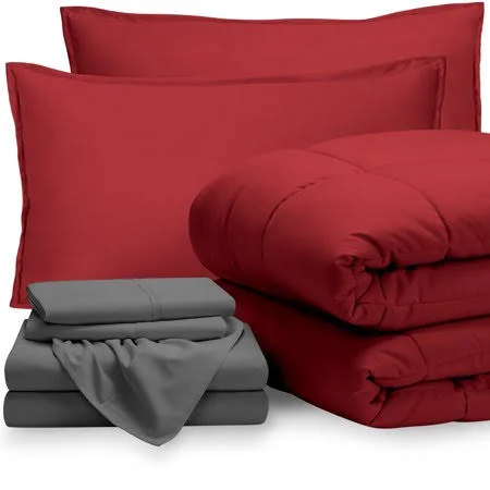 7-Piece Bed-in-a-Bag - Queen (comforter Set: Red - Sheet Set: Gray)