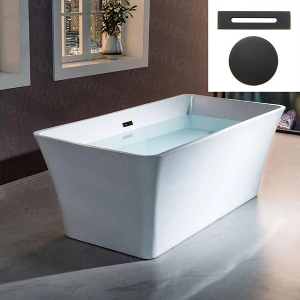 Woodbridge Rahway 67 in. Acrylic Flatbottom Rectange Bathtub with Oil Rubbed Bronze Overflow and Drain Included in White, White