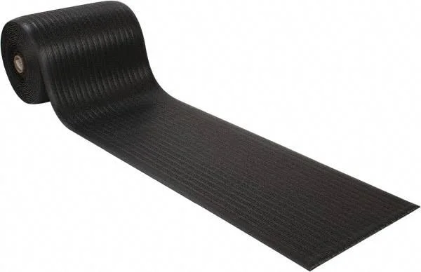 Wearwell 60& Long x 2& Wide x 3/8x22 Thick Dry Environment Light Duty Anti-Fatigue Matting - Ribbed Pattern - Black, Vinyl Surfac