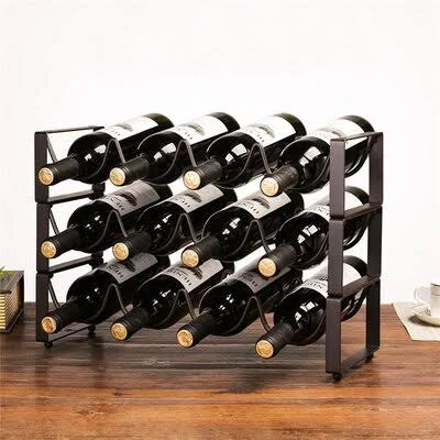 3 Tier Stackable Wine Rack - Countertop Cabinet Wine Holder Storage 12 Bottles Rebrilliant