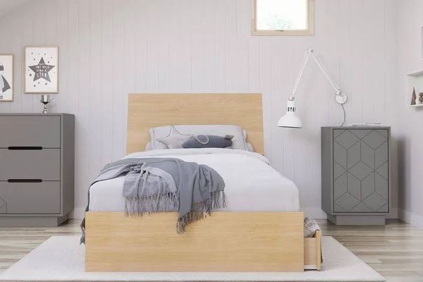 Arsenal 3 Piece Twin Size Bedroom Set in Natural Maple and Greige - Nexera 402756