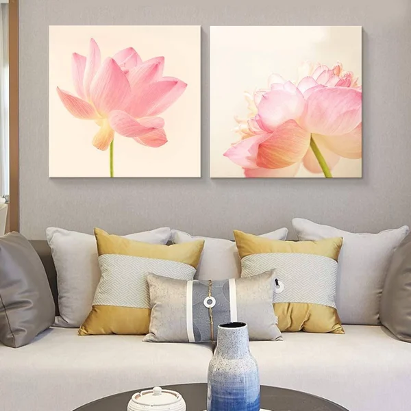 Wall26 2 Panel Canvas Wall Art Summer Lotus Canvas Painting Wall Decor for Living Room Framed Home Decorations -, Size: 24 x 24