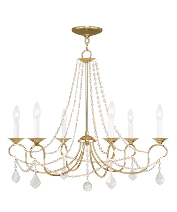 Livex Lighting 6516-02 Pennington 6 Light Chandelier, Polished Brass