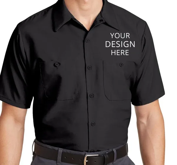 Custom Embroidered Red Kap Men's Half Sleeve Industrial Work Shirt - Size: M, Black