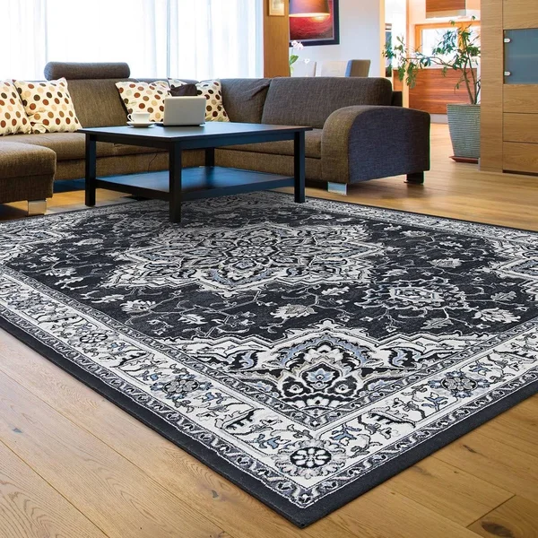 Serai Center Floral Medallion Gray-Ivory Area Rug - 2& x 3&7x22