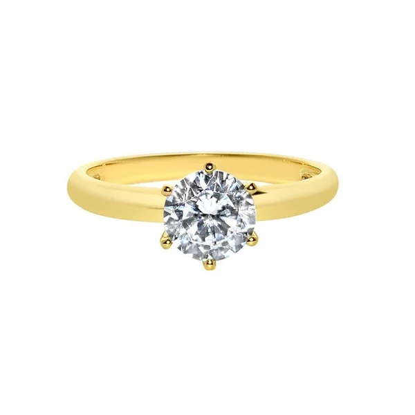14K Yellow or White Solid Gold 1ct Round Cubic Zirconia Solitaire Ring - 7.5