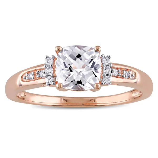Miadora 10K Rose Gold Created White Sapphire and Diamond Accent Engagement Ring - 7