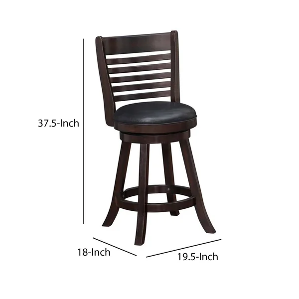 Swivel Counter Stool with Leatherette SEAT - Set of 2, Brown and Black
