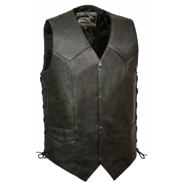Event Leather-el5397-men's Side Lace Biker Vest w/ Gun Pocket - Black - 3X-Large