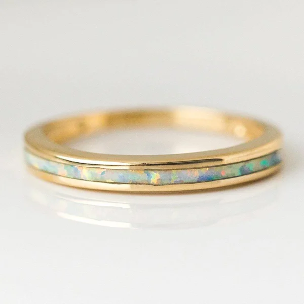 White Opal Inlay Ring in Gold - 4