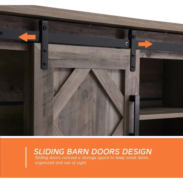 Wampat Farmhouse Sliding Barn Door TV Stand Rustic Gray Wash 59x22 - Grey