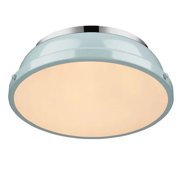 Golden 3602-14 CH-SF Duncan - Two Light Flush Mount Seafoam Glass Chrome Finish
