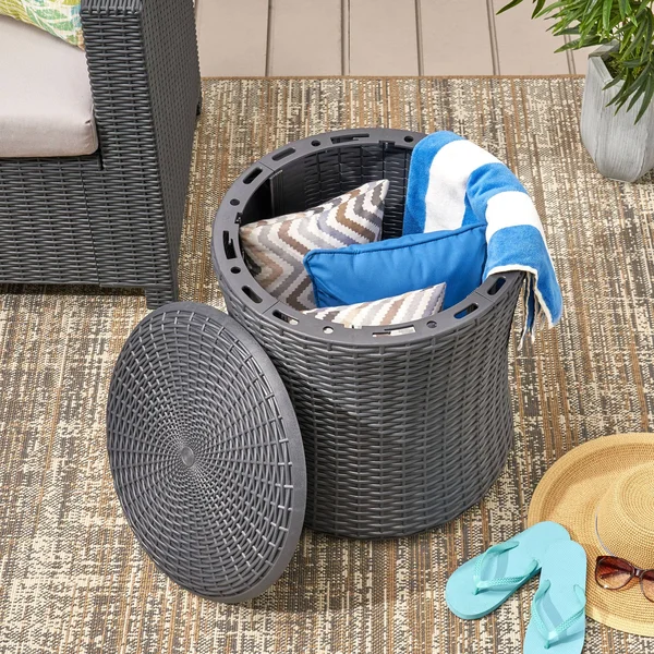 Iven Outdoor Faux Wicker Patio Table - Dark Brown