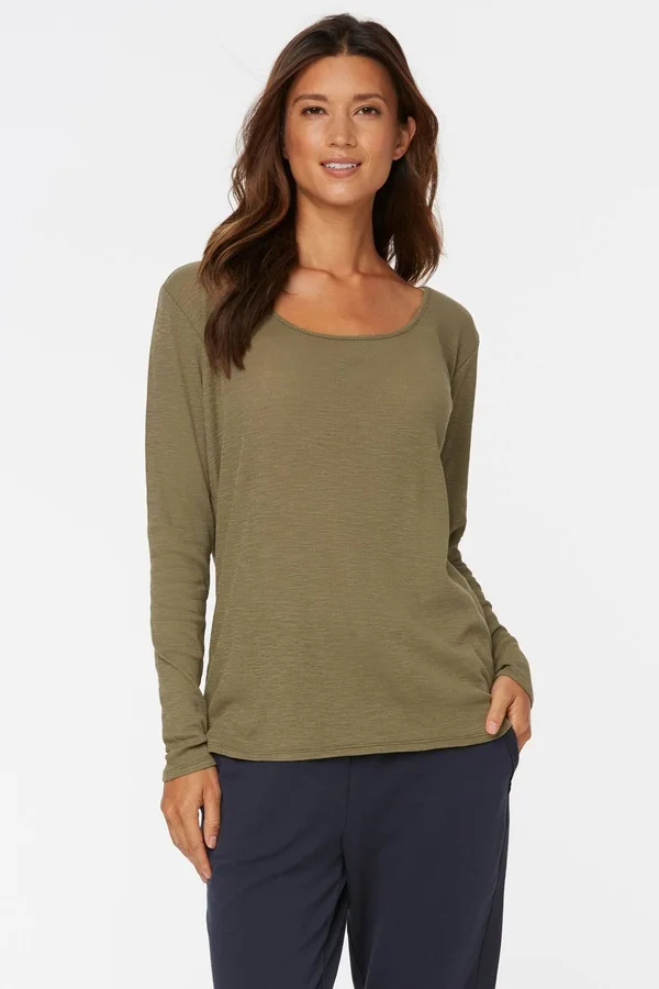 Nydj Forever Comfort Ribbed Long-Sleeve Scoopneck Top, Size 4X, Moss