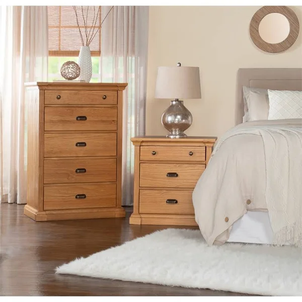 Linon Roberts Three Drawer Wood Nightstand in Dark Honey Brown