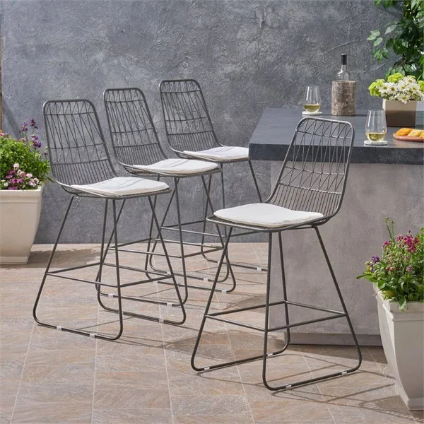 Noble House Niez Outdoor 26x22 Counter Stool in Gray (Set of 4)