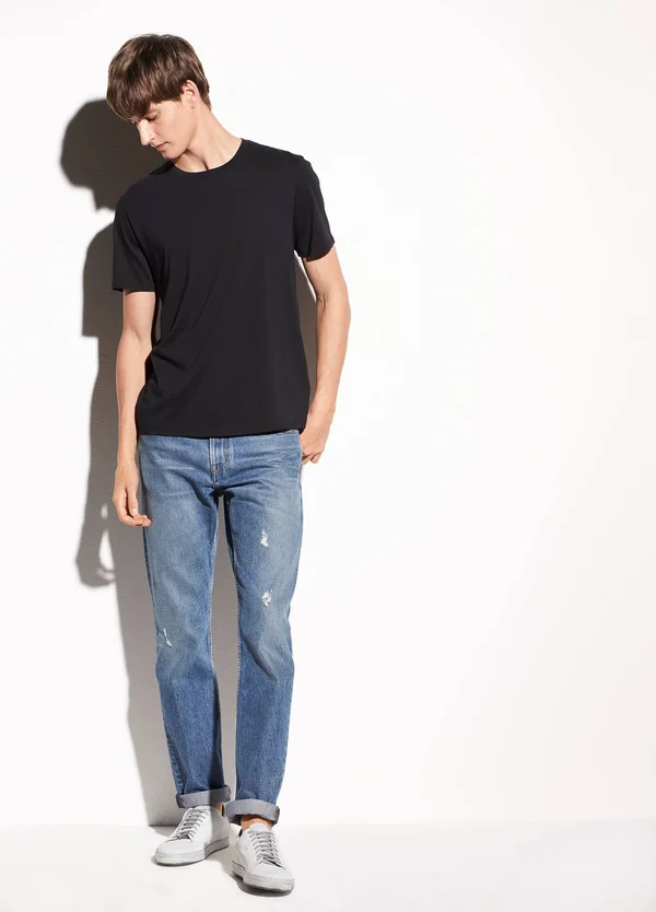 Vince Short Sleeve Pima Cotton Crew Neck Shirt - Black