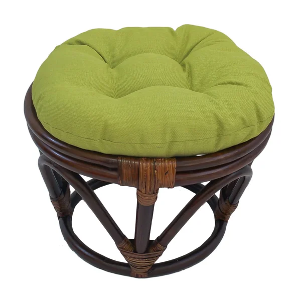 International Caravan Rattan Ottoman with Outdoor Fabric Cushion - Tangerine Dream