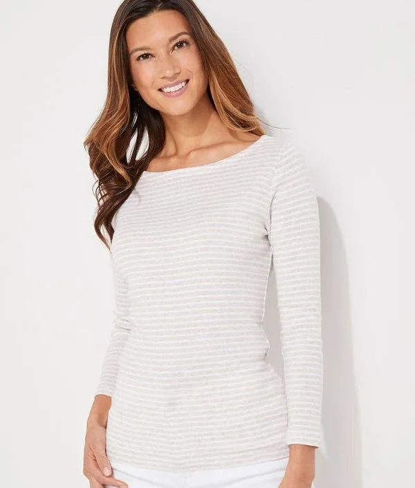 Vineyard Vines Striped Simple Boatneck Long-Sleeve T-Shirt - White