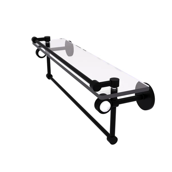 Clearview Collection Glass Shelf with Gallery Rail and Towel Bar with Dotted Accents - Matte Black - 22 inch