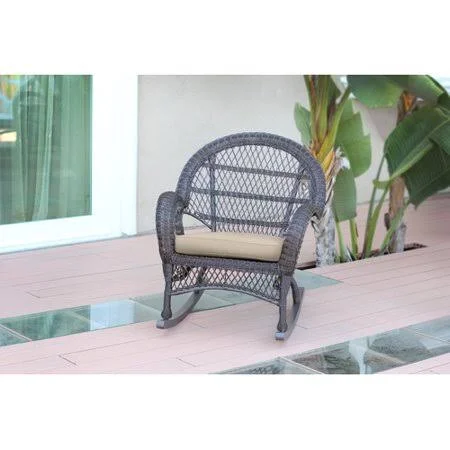 Wicker Rocker Chair with Cushions Finish: Espresso - Fabric: Tan